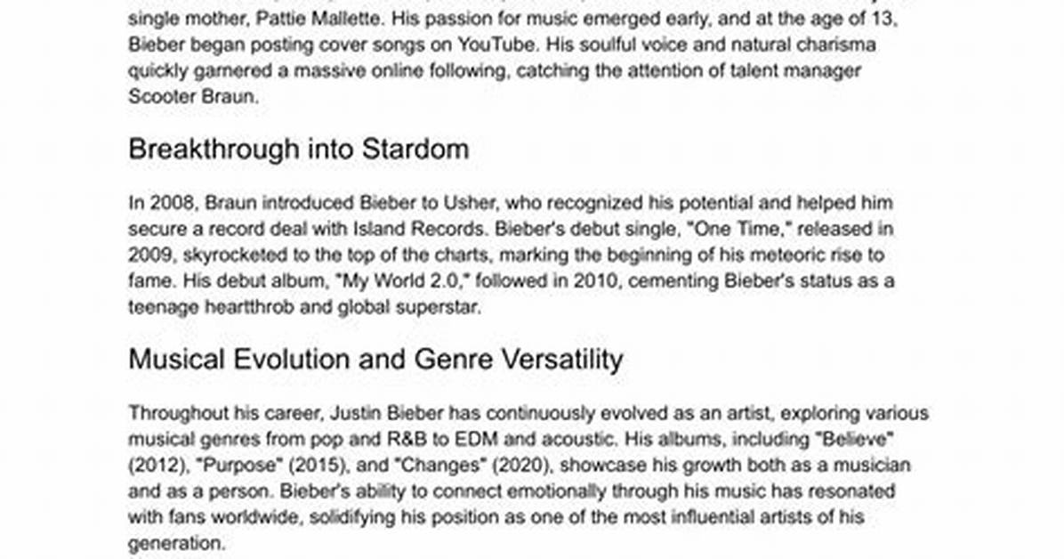 Justin Bieber: the Rise of a Global Pop Icon