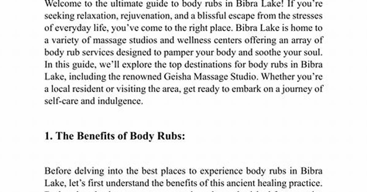 Ultimate Guide to Body Rubs in Utah: Exploring Techniques, Benefits, and Locations